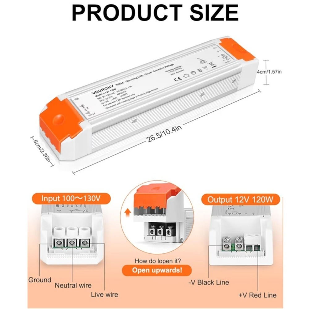 120W 24V Dimmable LED Driver,Triac Dimmable Transformer For Strip Lights 2pack - Picture 3 of 11